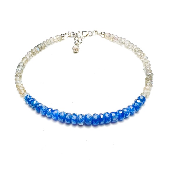 Natural Canadian Labradorite Sapphire Bracelet Sterling Silver , 8" - 8 2/3" - Picture 4 of 9